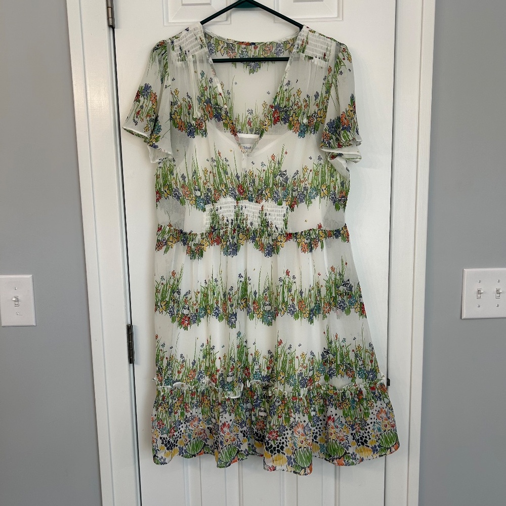 Whimsical Modcloth sheer floral/animal dress, size L